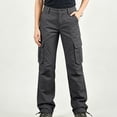 thumbnail image 2 of Women's Cargo Pants, Straight Leg Solid Trousers with Multi Pockets, Casual Long Pants for Work Outdoor Hiking Wear | VerBelle,Dark Gray XL, 2 of 7