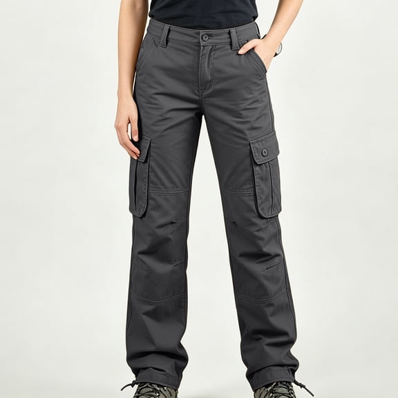 Karymi Capri Pants for Women Solid Straight Leg Cargo Pants, Multi Pockets Outdoor Hiking Casual Drawstring Cuff Work Long Trousers