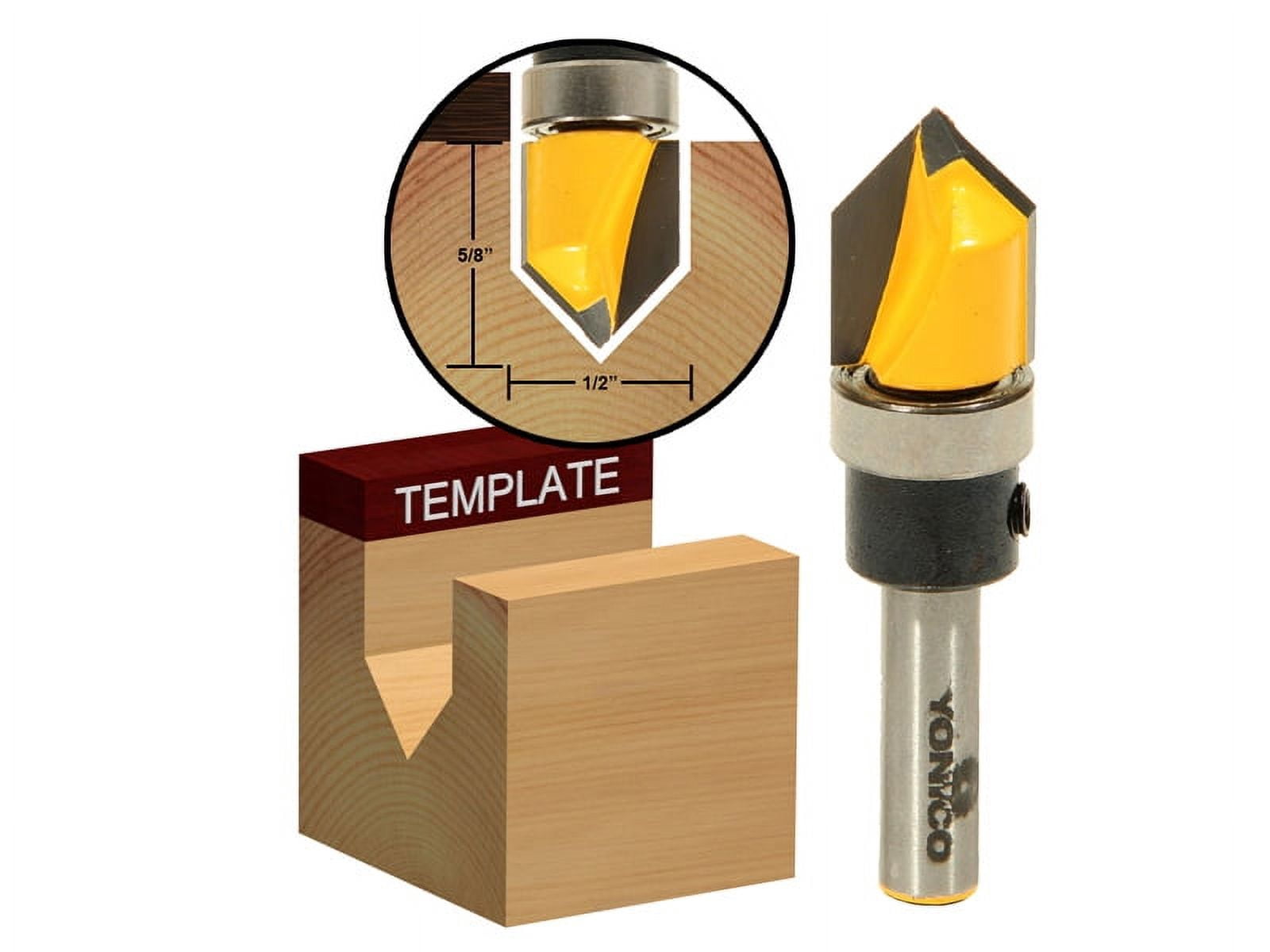 Yonico 13920 90° V Groove Router Bit - 1-1/2" Diameter, 1/2" Shank, Carbide Cutter