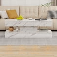 thumbnail image 3 of LED Coffee Table with Storage Shelf, High Glossy Faux Marble Storage Center Tables, Modern Stylish Double-Layer Accent Tables with Marbling Print for Living Room & Small Spaces,White, 3 of 8