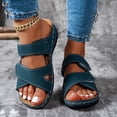 thumbnail image 2 of Rokment Womens Comfortable Ortho Wedge Walking Sandals with Arch Support & Adjustable Bands Beach Casual Leather Platform Slip on Mid Heels Backless Slides Summer Blue Size 8, 2 of 6
