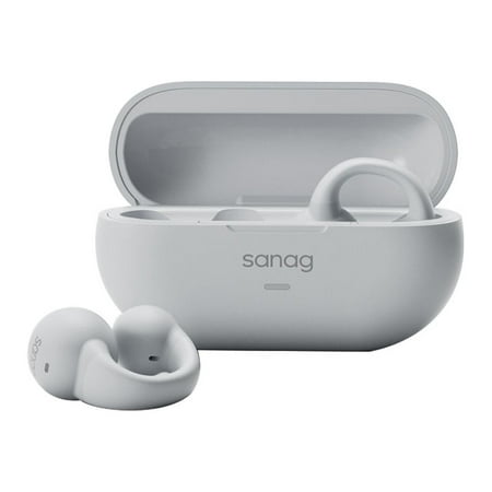 Sanag Open Ear Wireless Earbuds Bluetooth 5.3 Clip on Earphones Small Bone Conduction Headphones with Microphone 24Hrs Playback Charging Case Waterproof for Gym Workout Running Sport