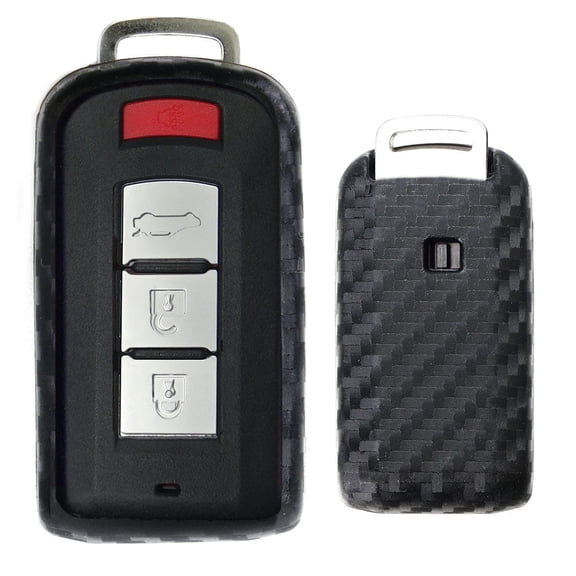 Carbon Fiber Pattern Soft Silicone Key Fob Cover Case For Mitsubishi Lancer Evolution or Outlander