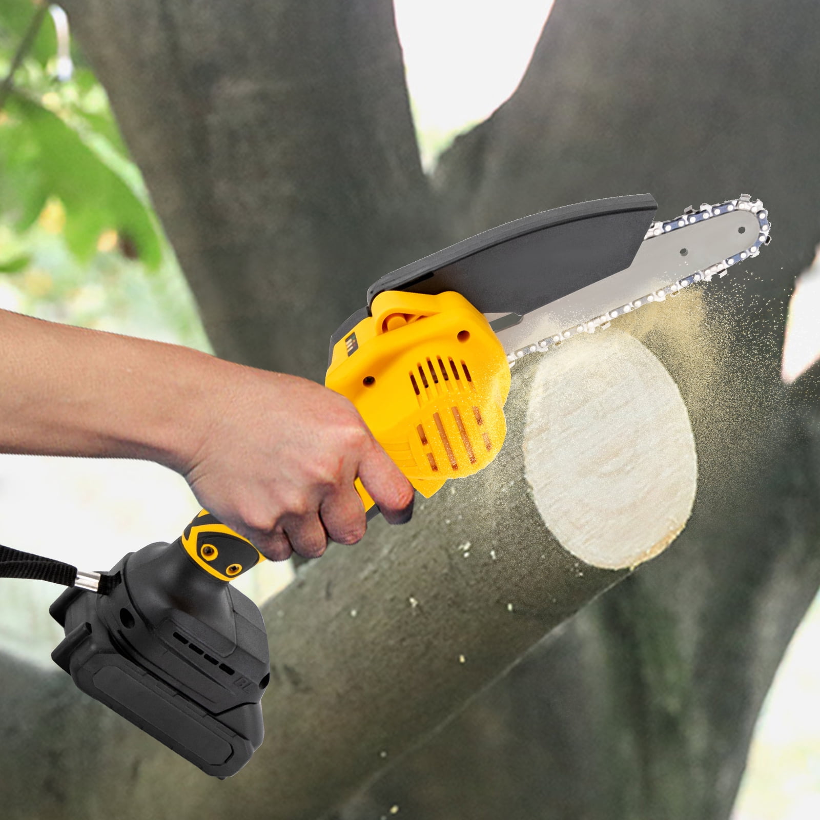 380W Chainsaw ,6in Cordless Handheld Electric Chainsaw 2 Battery Tree Trimmer for Wood Cutting, Forest Felling, Tree Pruning, Shrub Pruning