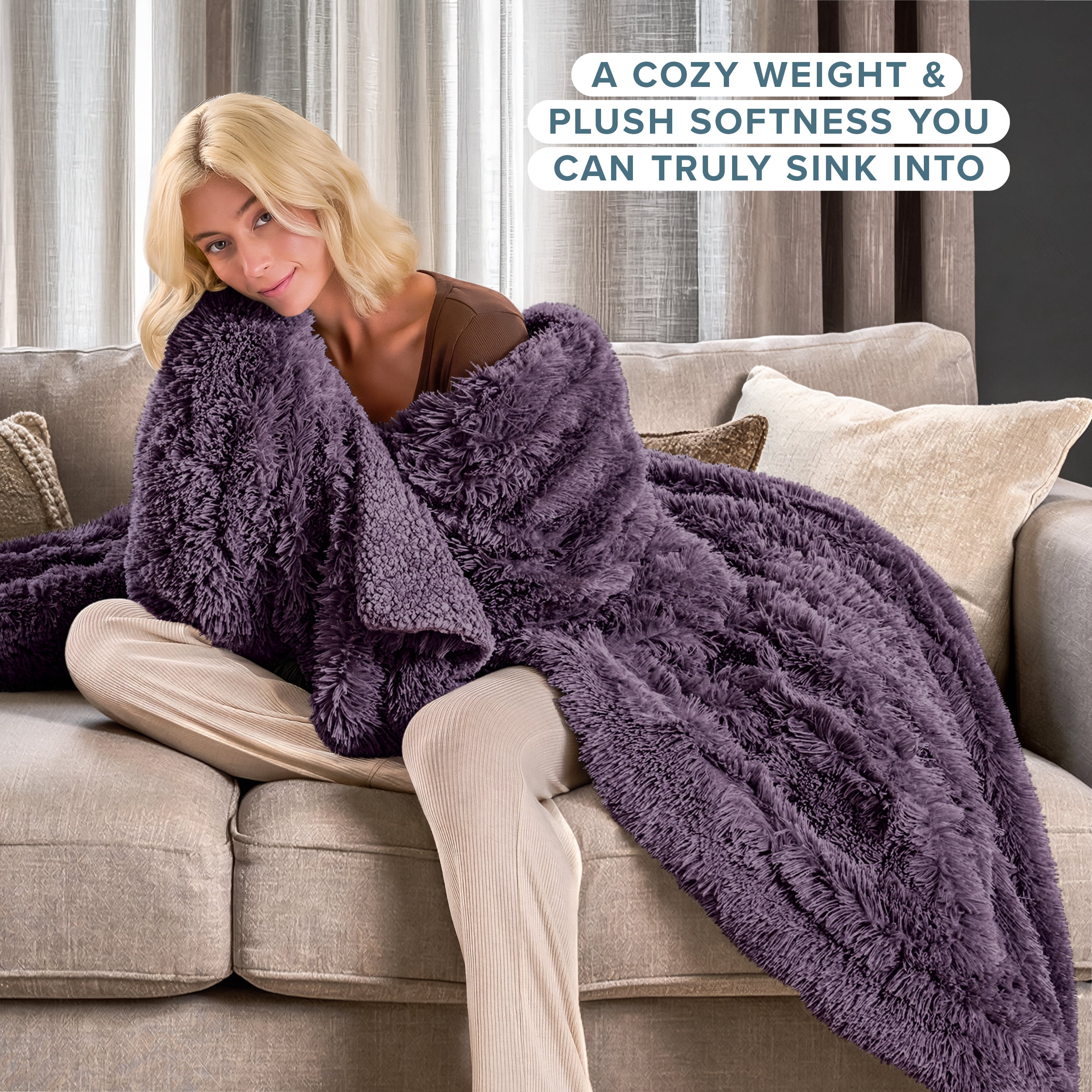 Bare Home Shaggy Blanket - 90" x 108" - Ultra Soft Fleece - King, Eggplant