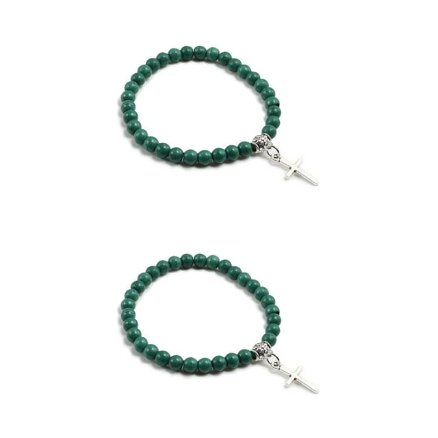 relayinert Comfortable Cross Pendant Bracelets For Trendy Look Wide Application Lightweight blackish green 2Set