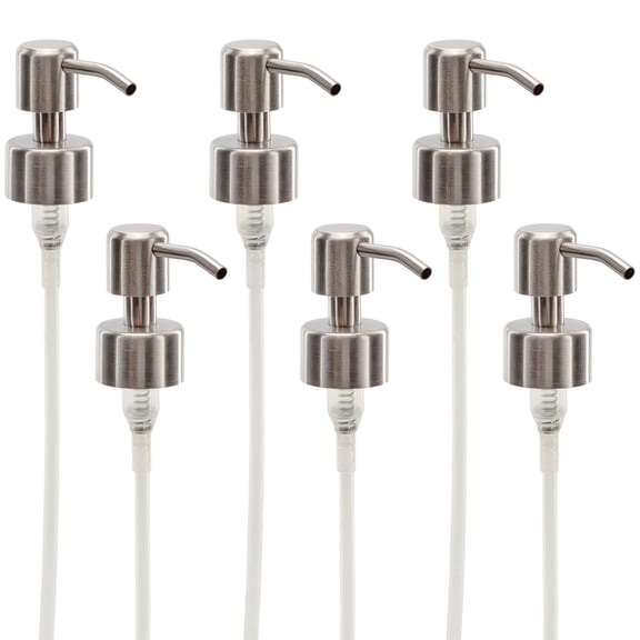 Cornucopia Brands Stainless Steel Replacement Lotion Pump Parts, 28-400 (6-Pack); Silver Metal Soap Dispensers Fit Standard 8oz/16oz Boston Round Bottles