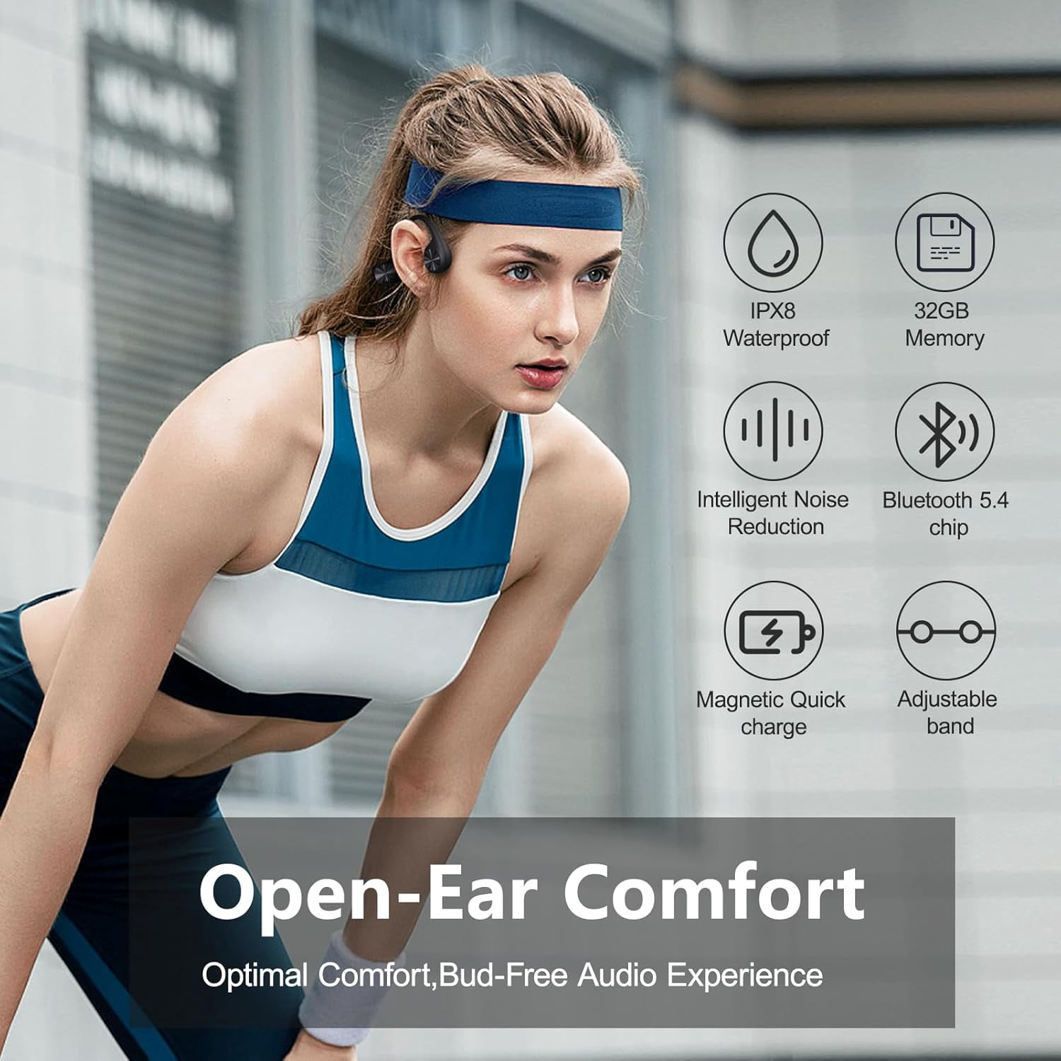 Wrongduck Bone Conduction Swimming Headphones, IPX8 Waterproof Bluetooth 5.4 Sports Headphones with 32GB MP3 Player, Open Ear Underwater Headphones for Swimming, Running, and Workout, 8H Battery