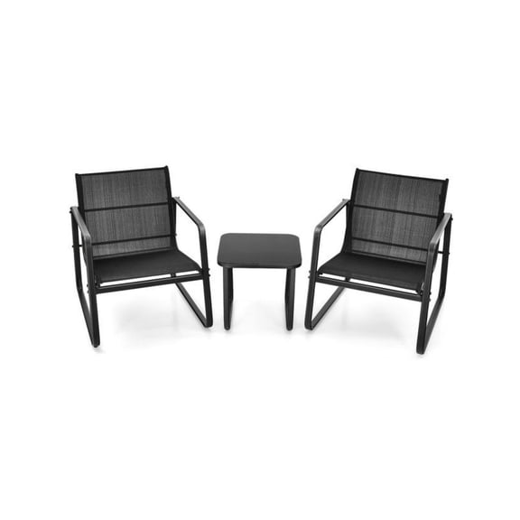 Patio Bistro Set 3 Pieces, Outdoor Furniture with Glass Table, Ergonomic Chairs for Garden, Deck, Balcony - Weather Resistant Steel Frame
