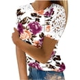 thumbnail image 1 of Camisas de Manga Corta para las Mujeres Impresión Cuello Redondo Suéter Encaje Camisa, Blusa de Verano Casual para las Mujeres, 1 of 4