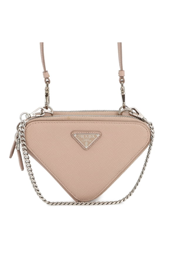 Pre-Owned Prada Saffiano Triangle Mini Pouch Leather Shoulder Bag 1NR015 PRADA 2-way