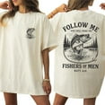 thumbnail image 3 of Unisex Christian T-Shirt, "Follow Me" Double-Sided Matt 4:19 Fishers of Men Bible Quote with Fisherman Graphic, Religious Streetwear Tee, Inspirational Gift for Believers, 3 of 7