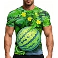 thumbnail image 6 of Funny 3D Big Belly Watermelon Graphic T-Shirt, Watermelon Vine Flower Print Crew Neck Short Sleeve Casual Tee for Men & Women, 6 of 6