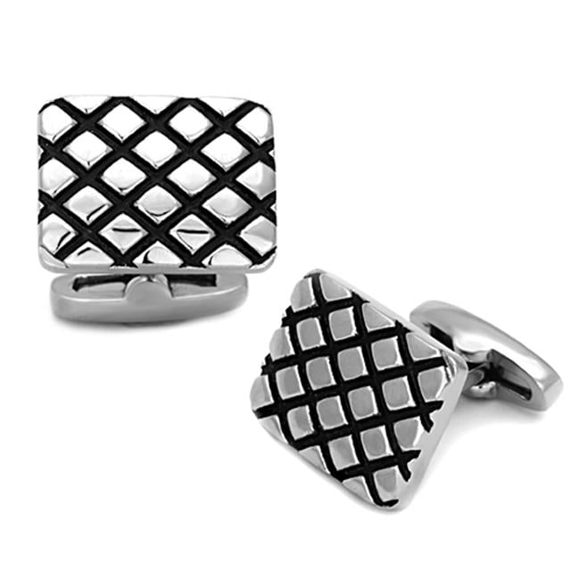Men High Polished Stainless Steel Cufflink with Epoxy in Jet