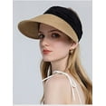 thumbnail image 3 of Women's Sun Visor Hat Packable Straw Floppy Wide Brim Ponytail Hat for Summer Beach Travel Golf Garden, 3 of 7