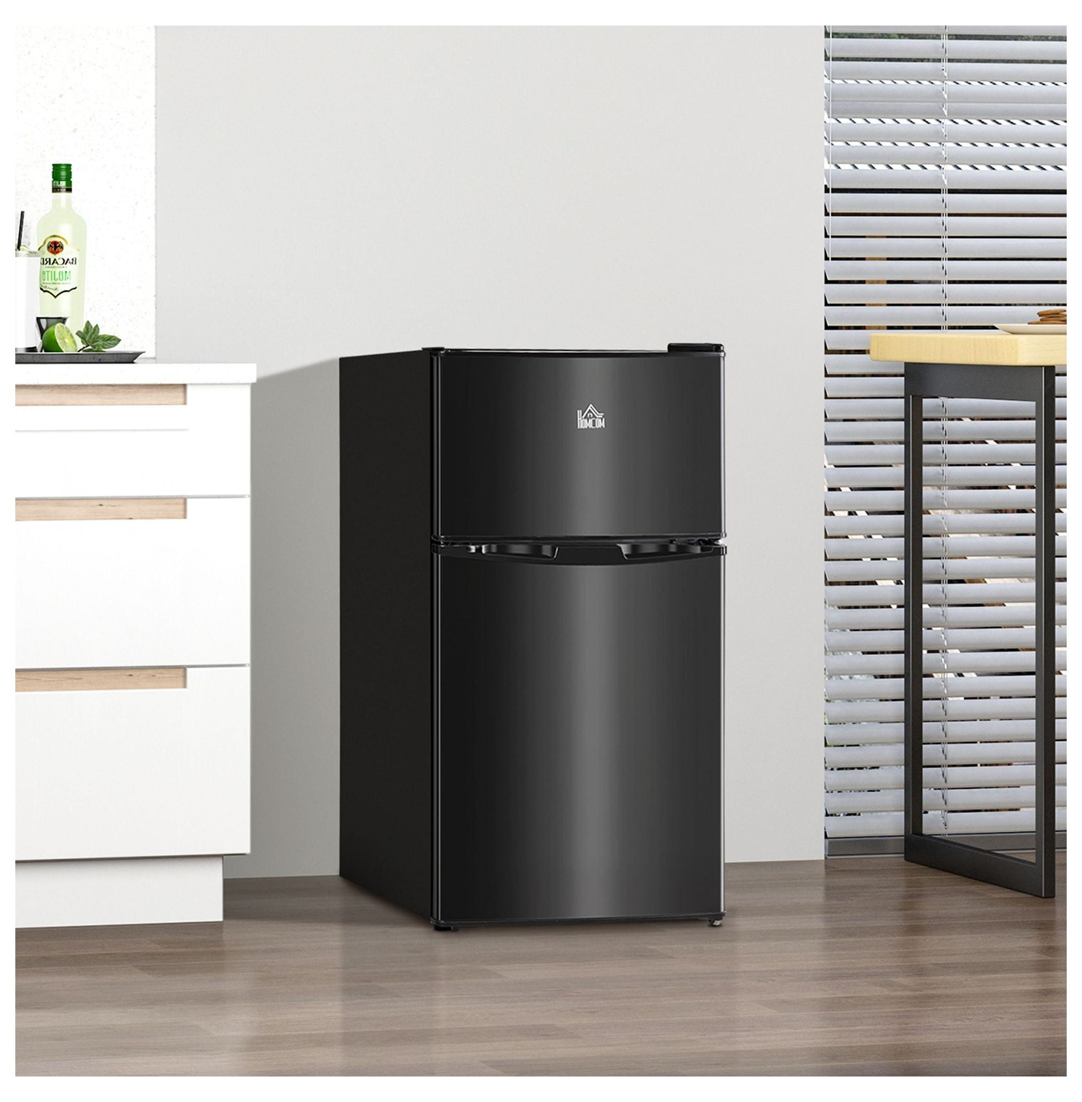 3.2 Cu.Ft Mini Fridge with Freezer - Double Door Refrigerator Adjustable Thermostat Reversible Door Black - Dorm, Apartment, Bedroom