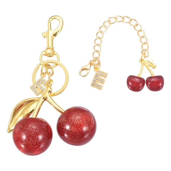Uxcell Cherry Keychain, Cherry Bag Charm Initial E Letter Charm, Cute Keychain Tote Bag Accessories for Women Purse Handbag, Gold/Red