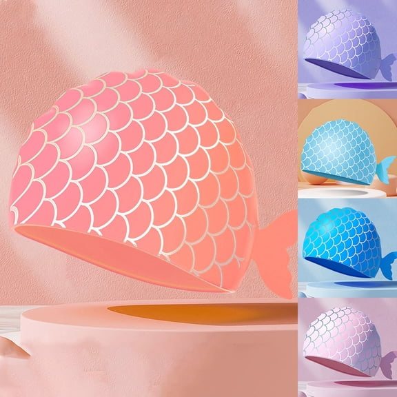 RTKFRFLM Kids Fashionable Silicone Swim Cap Waterproof Comfortable Ear Protection Swimming Hat for Boys Girls Summer Pool Training Water Sports Performance Light Purple 5Y-12Y