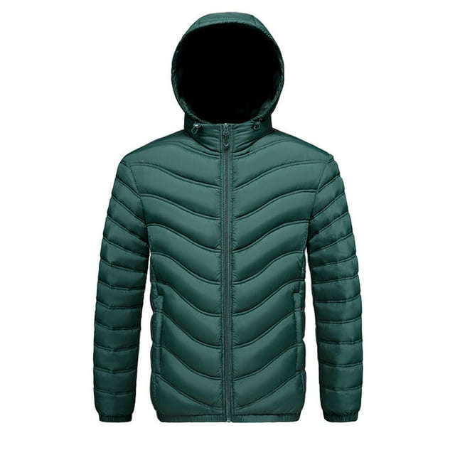 Lovzfmll Men's Solid Color Hooded Puffer, Detachable Hood, Thickened Color Block, Zip Front Pockets, Winter Coat for Men