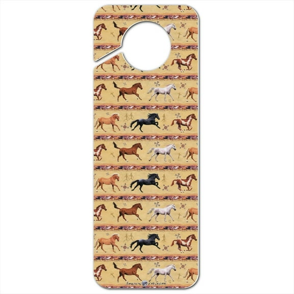 Horses Southwestern Border Pattern Plastic Door Knob Hanger Sign