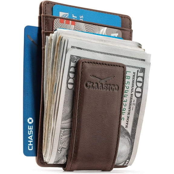 Money Clip Leather Wallet For Men Slim Front Pocket RFID Blocking Card Holder With Super Strong Magnetic