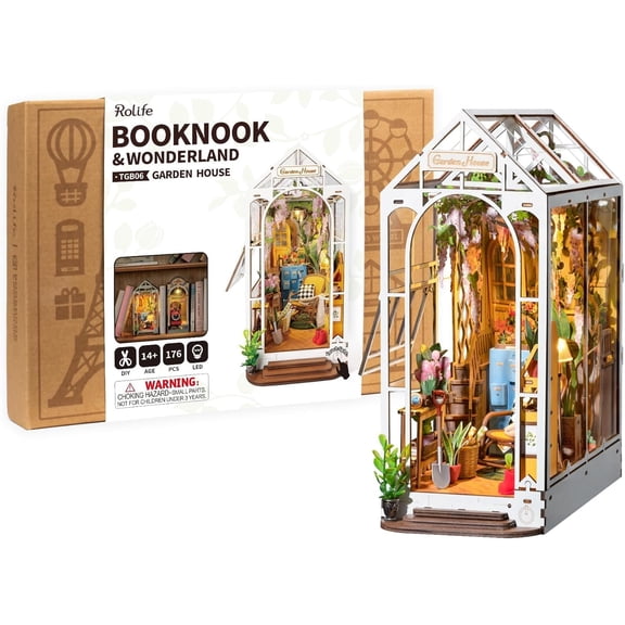 DIY Book Nook Kits for Adults-Garden House Bookshelf Insert Booknook-3d Puzzle Dollhouse Room Decor for Teen Girls Boys Women Men