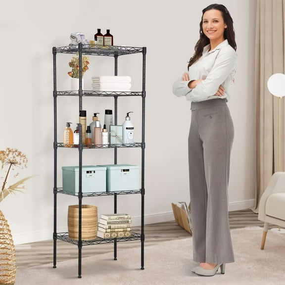 Dkelincs NSF Metal Shelf 5 Tier Wire Shelving Unit Adjustable Storage Shelves 17’’x12’’x48’’(LxWxH) Metal Rack for Kitchen, Office, 750 Lbs Weight Capacity, Black