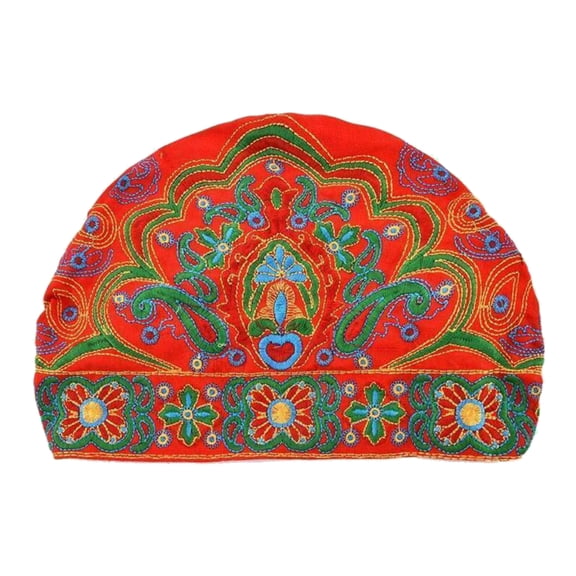 Chinese Ethnic Style Turban Hat Cap Head Wrap Beanie Embroidered Floral Casual
