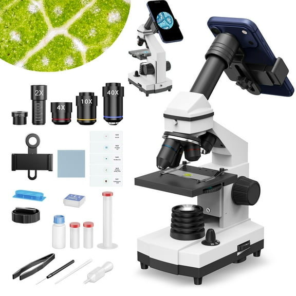 LAKWAR Microscope for Adults & Kids - 40X-2000X High-Power Biological Microscope for Students, School Lab & Home Education, with Slides Set & Phone Adapter