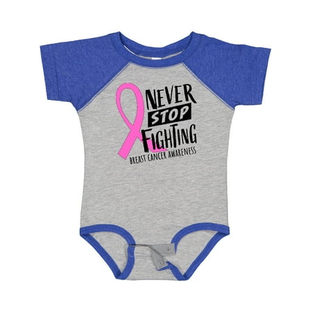 

Inktastic Never Stop Fighting Breast Cancer Awareness Gift Baby Boy or Baby Girl Bodysuit