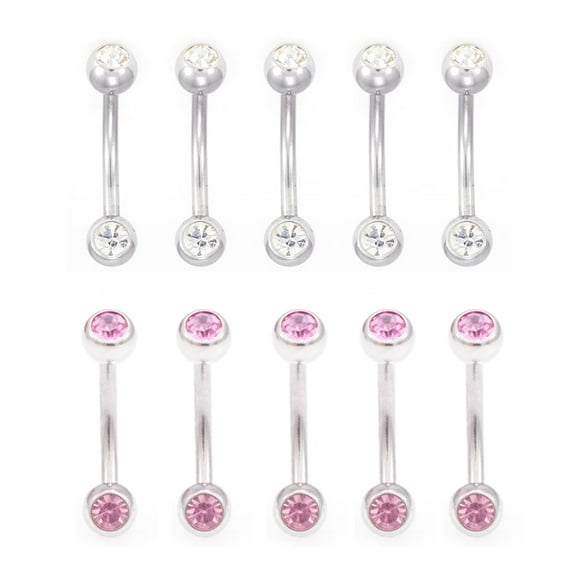 Belly Button Ring 14G -7/16"(11mm) Surgical Steel Double 4mm Jewel - 10 Pack