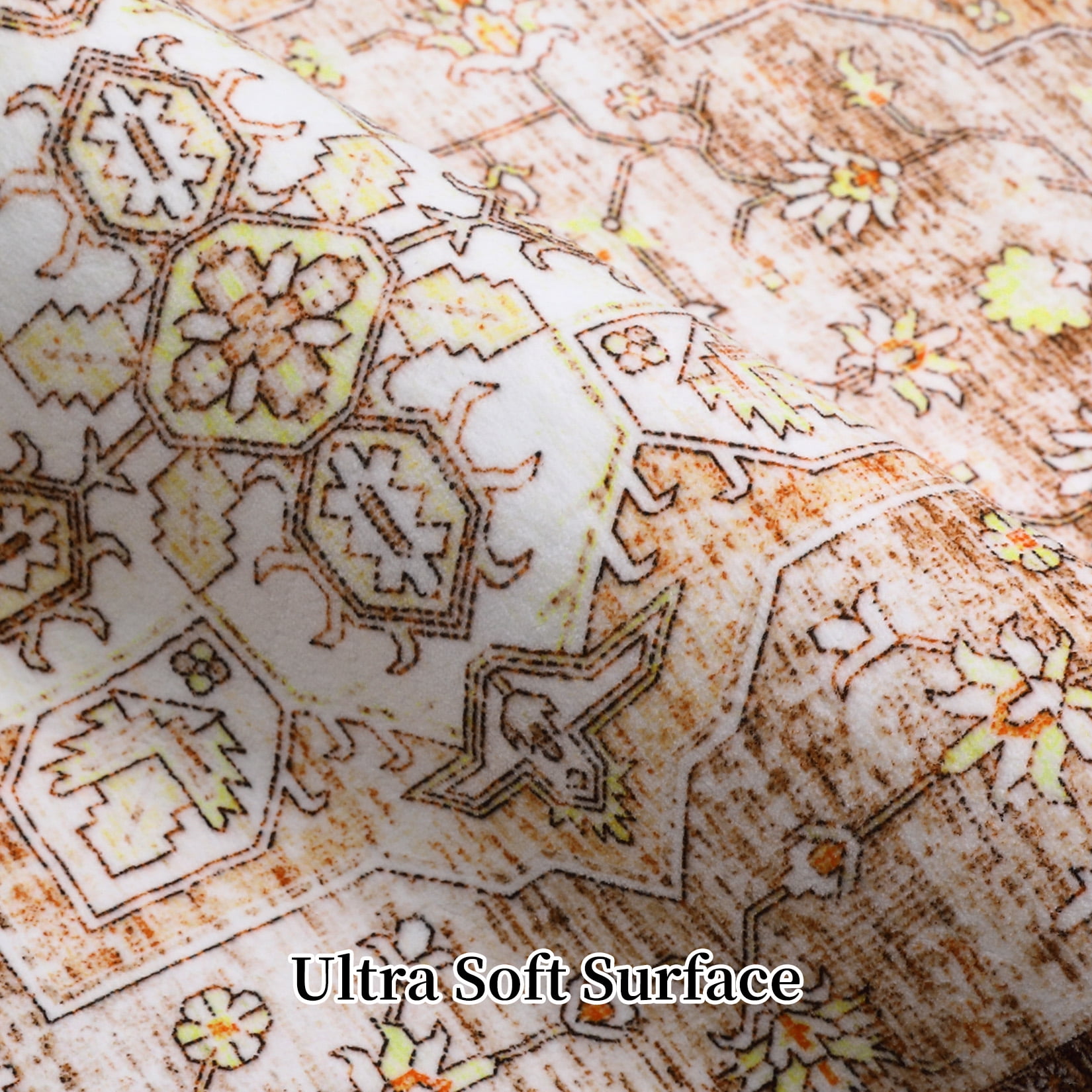 GlowSol 8'x10' Vintage Rug Washable Area Rugs Floral Printed Distressed Rug Persian Rug Non-Shedding Rug for Dining Room Home Office, Brown