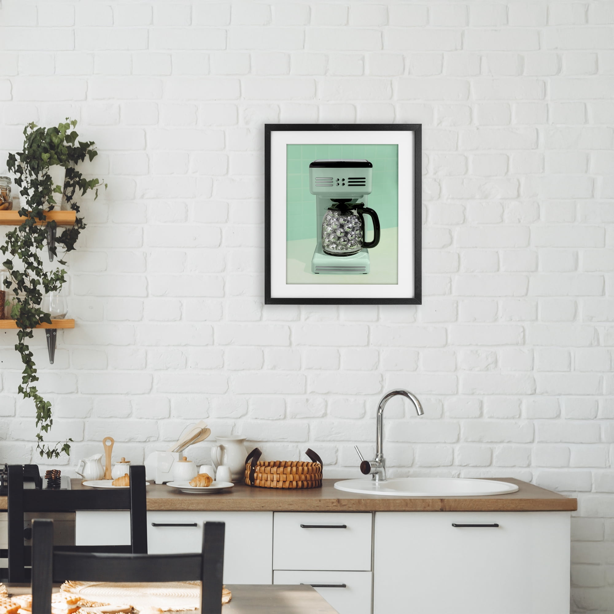 Stupell Industries Disco Coffee Maker over Green Black Framed Print Under Glass, design by LISH Creative