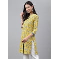 thumbnail image 5 of Janasya Yellow Cotton Floral Printed Mandarin Collar 3/4th Sleeve Empire Style Tunic, 5 of 8