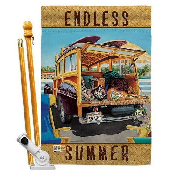 Breeze Decor BD-SU-HS-106073-IP-BO-D-US13-SB 28 x 40 in. Surfer Girl Summer Fun in the Sun Impressions Decorative Vertical Double Sided House Flag Set with Pole Bracket & Hardware