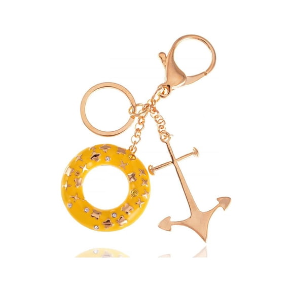 Enamel Yellow Lifeguard Float Anchor Buoy Crystal Rhinestone Keychain