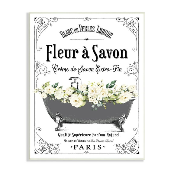 Stupell Industries Fleur a Savon Vintage Parisian Bathroom Floral Tub, 13 x 19,Design by Lettered and Lined