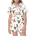 thumbnail image 3 of Bjutir Girl Pajamas Casual Christmas Printed Button Down Collar Short Sleeve Top Shorts Pajama Set Crew Neck Cute Print Kids Sleepwear,6-7 Years, 3 of 5