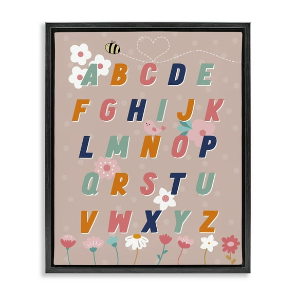 Stupell Industries Alphabet with Florals Botanical & Floral Painting Black Floater Framed Art Print Wall Art, 17 x 21