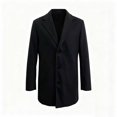 thumbnail image 3 of Men's Lapel Trench Coat Button Front Overcoat,Notched Collar Fleece Warm Outerwear Oversized Windproof Daily Casual Business Wear,Mid Lengthen,Black,3XL, 3 of 5