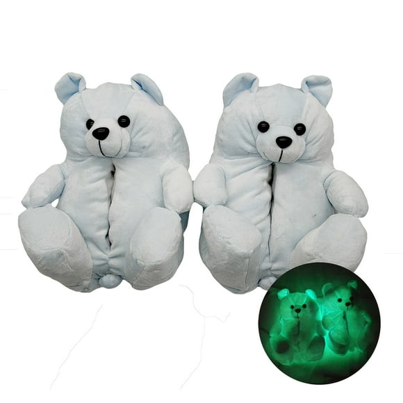 Women Plush Teddy Bear Slippers Home Indoor Soft Anti-Slip Faux Fur Cute Slippers Winter Warm Shoes Cartoon Floor(Blue)
