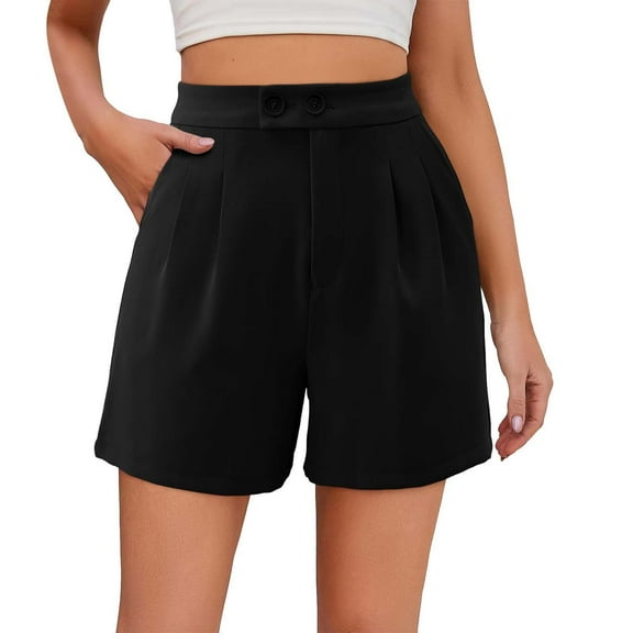 Women's High Waist Wide Leg Shorts Dressy Casual With Side Pockets Comfortable Summer Fashion Stretchy Trendy Lounge Outfits Black L Size
