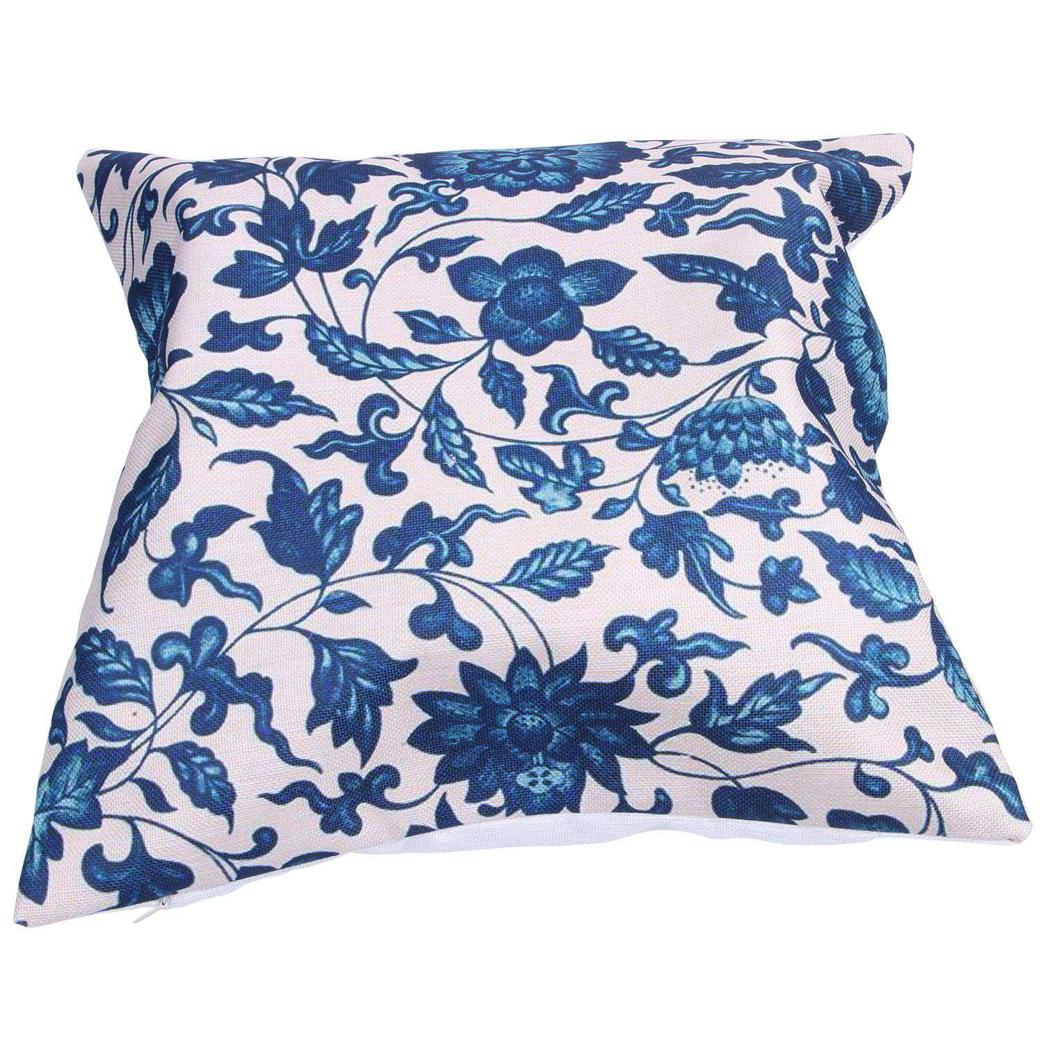 Retro Blue flowers Cotton Linen Throw Pillow Case Cushion Cover Home Decor 
