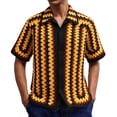 thumbnail image 2 of Ceisia Men's Summer Geometric Wave Jacquard Short Sleeve Button Down Knitted Cardigan Multicolor M Gifts, 2 of 9