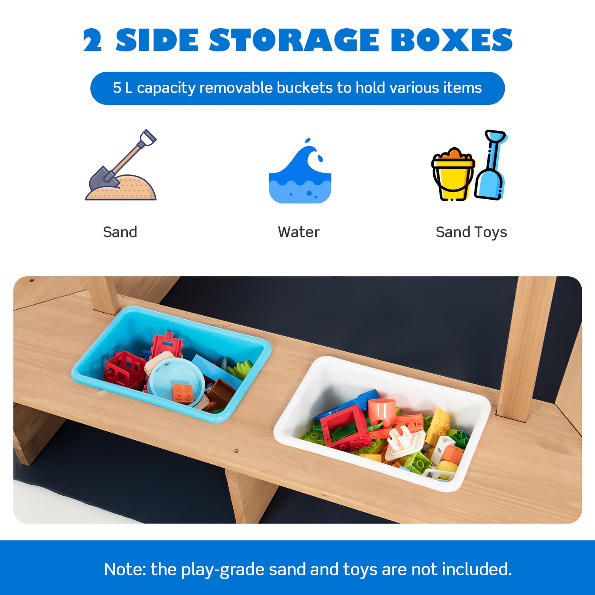 COSTWAY Bac à Sable Enfants Extérieur 125 × 118 × 42,5 CM - Avec Bancs Pliableset Tapis De