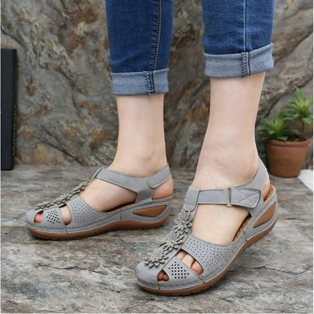 

Danhjin Women Summer Sandals Beach Wedge Sandals Bohemia Flip-Flop Ankle Strap Causal Comfortable Round Toe Gladiator Outdoor Shoes