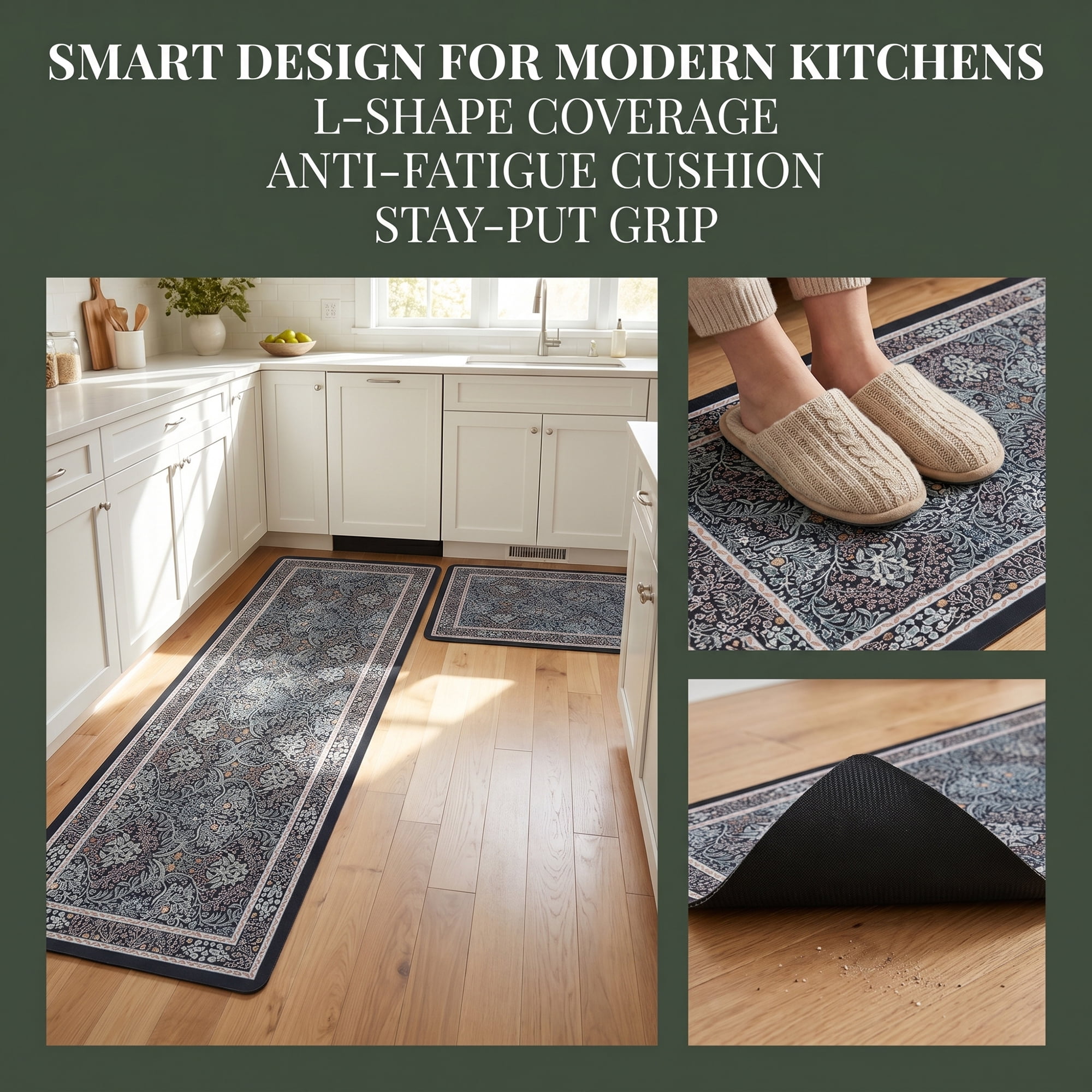 Unique Bargains 2Pcs Washable Non-Slip Absorbent Runner Rug Set Brown 24" x 16" 47" x 16"