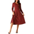 thumbnail image 1 of Vestido midi de manga larga con volantes y escote en V de inspiración chic para mujer, color rojo vino, talla XL, 1 of 5