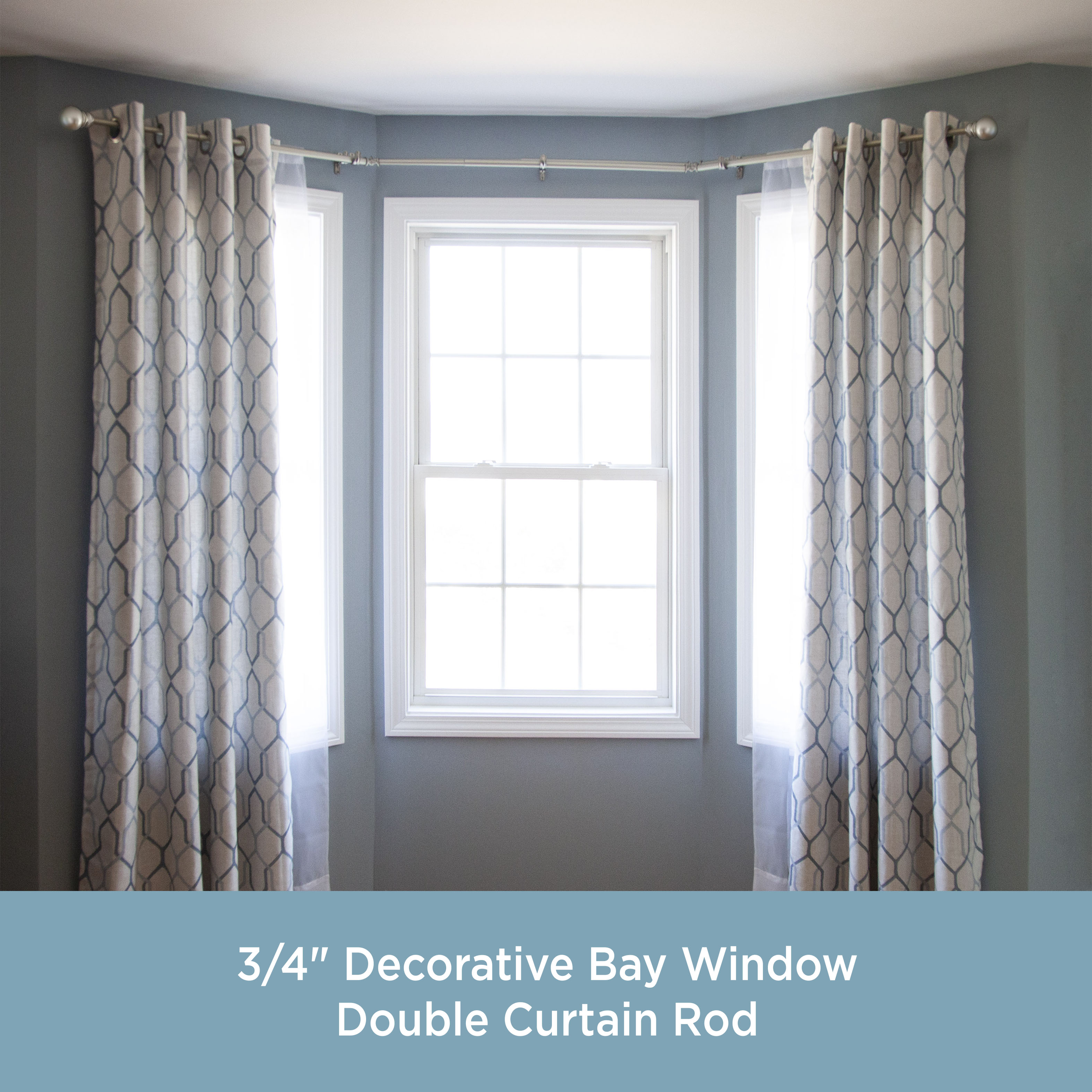 Kenney Bryce Decorative Steel Bay Window Double Curtain Rod, 78-144" Adjustable Length, 3/4" Dia., Brushed Nickel