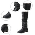 thumbnail image 6 of Womens Slouch Knee High Boots with No Heels Winter Fall Casual Ruched Leather Flats Wide Calf Tall Boots Black Size 6, 6 of 8